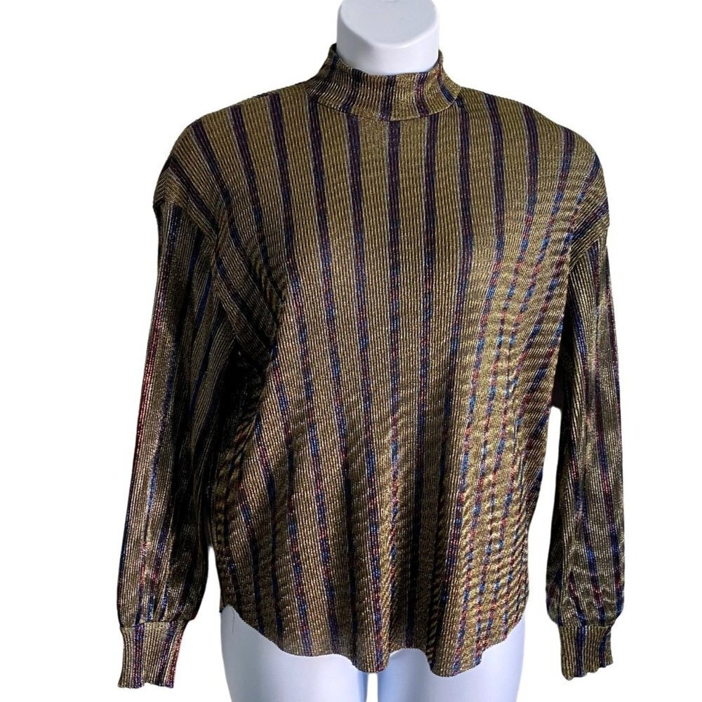 Zara Trafaluc Long Sleeve Metallic Top with Shiny Shimmer Women's Small